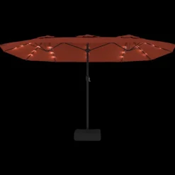 vidaXL Sombrilla doble de jardín con luces LED 449x265 cm Terracota Online