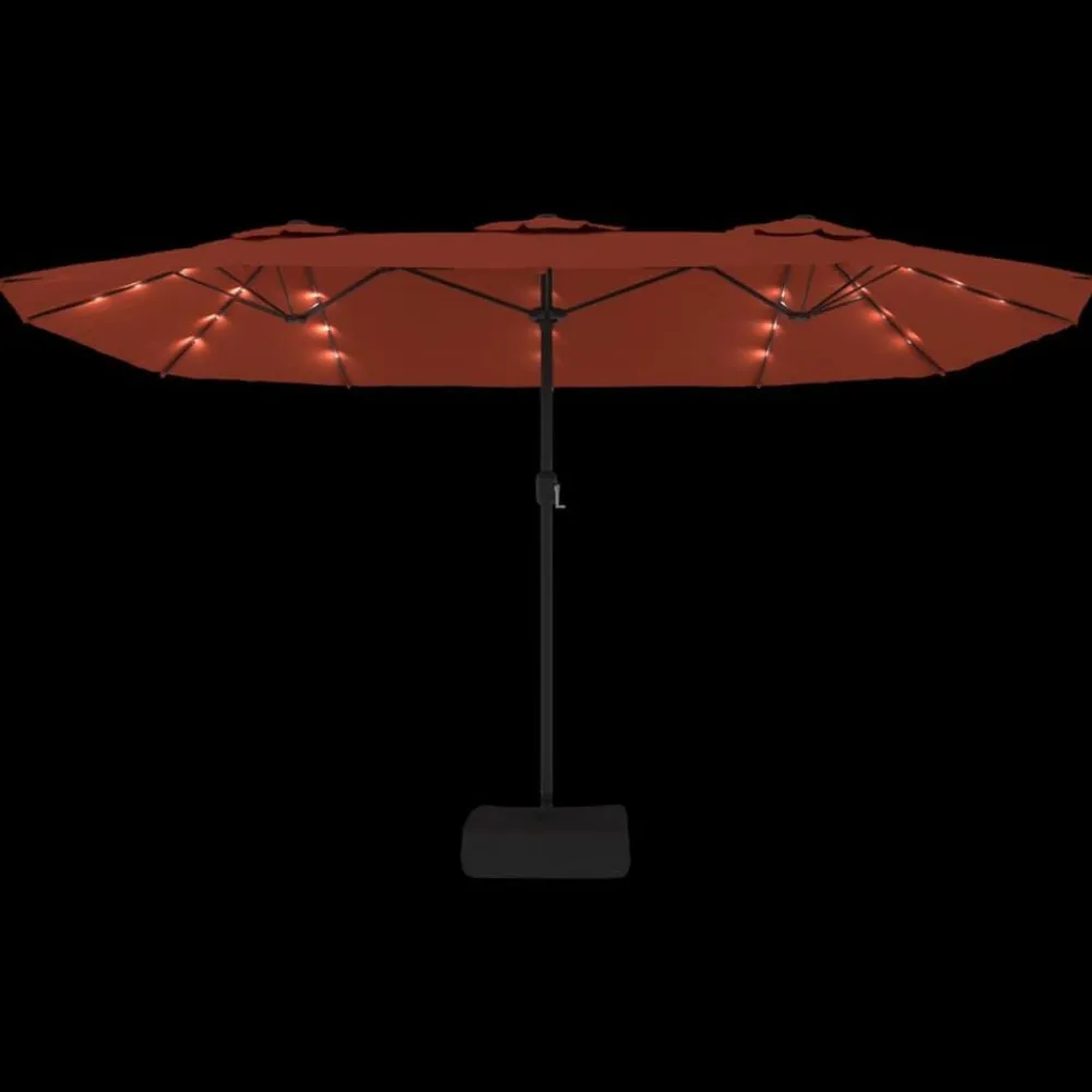 vidaXL Sombrilla doble de jardín con luces LED 449x265 cm Terracota Online
