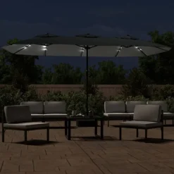 vidaXL Sombrilla doble de jardín con luces LED 449x265 cm Antracita Clearance