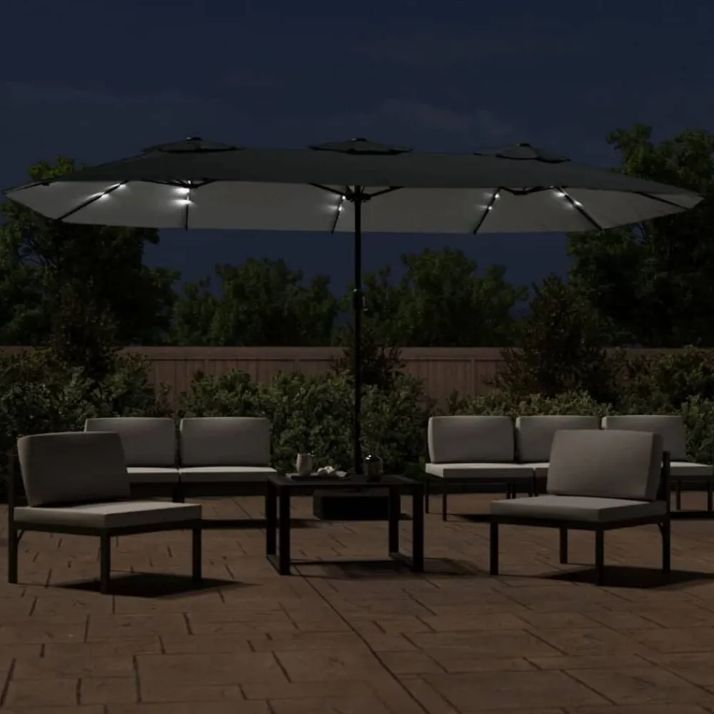 vidaXL Sombrilla doble de jardín con luces LED 449x265 cm Antracita Clearance