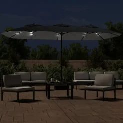 vidaXL Jardín-Sombrilla doble de jardín con luces LED 449x265 cm