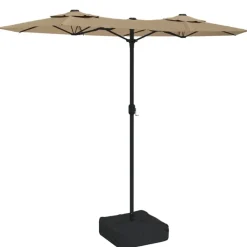 vidaXL Jardín-Sombrilla doble de jardín con luces LED gris taupe 316x145 cm