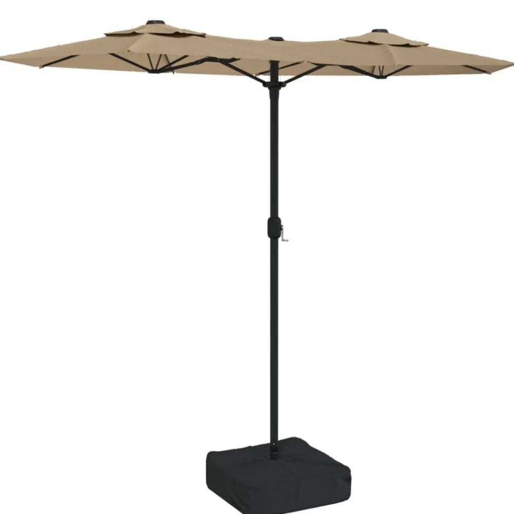 vidaXL Jardín-Sombrilla doble de jardín con luces LED gris taupe 316x145 cm