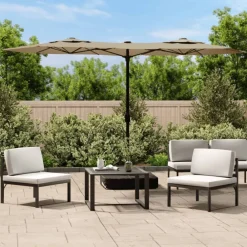 vidaXL Jardín-Sombrilla doble de jardín con luces LED gris taupe 316x145 cm