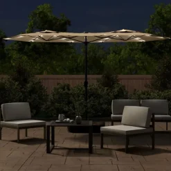 vidaXL Jardín-Sombrilla doble de jardín con luces LED gris taupe 316x145 cm
