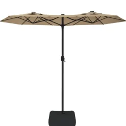 vidaXL Jardín-Sombrilla doble de jardín con luces LED gris taupe 316x145 cm