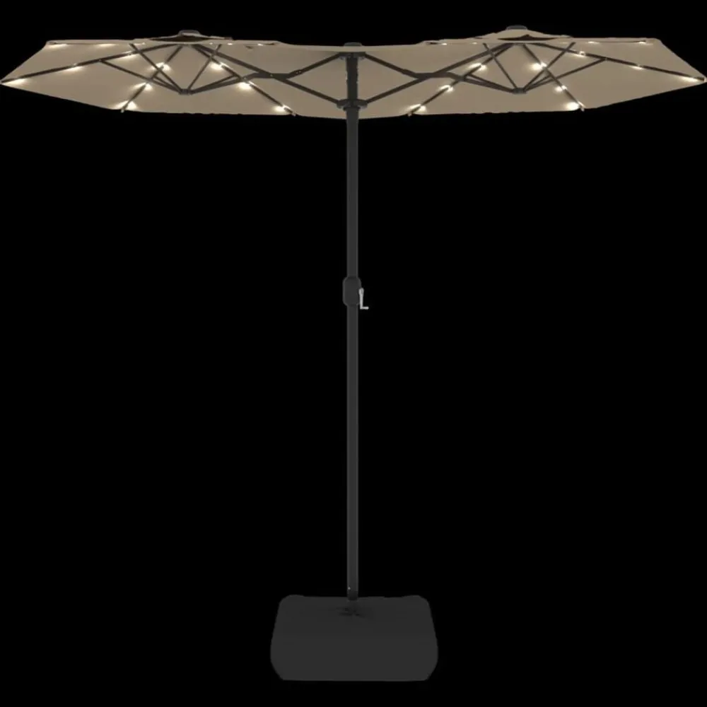 vidaXL Jardín-Sombrilla doble de jardín con luces LED gris taupe 316x145 cm