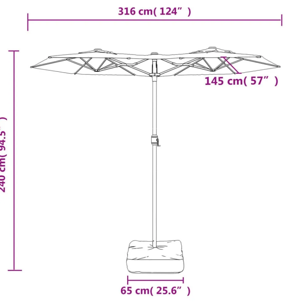 vidaXL Jardín-Sombrilla doble de jardín con luces LED gris taupe 316x145 cm