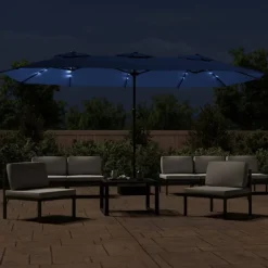 vidaXL Jardín-Sombrilla doble de jardín con luces LED celeste 449x265 cm