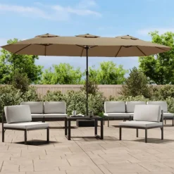 vidaXL Jardín-Sombrilla doble gris taupe 449x265 cm