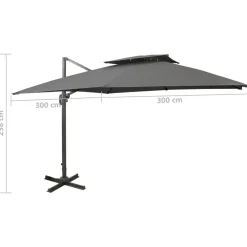 vidaXL Sombrilla jardín voladiza cubierta doble 300x300 cm Antracita Discount