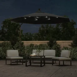 vidaXL Jardín-Sombrilla voladiza con luces LED y poste acero 300 cm