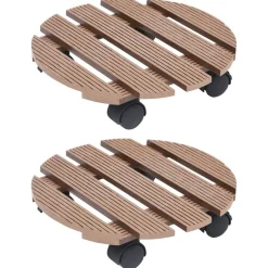 vidaXL Soporte con ruedas para plantas 2 unidades WPC marrón Ø30x7,5cm Marr&oacute;n Clearance