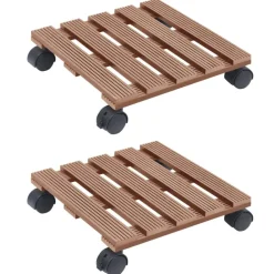 vidaXL Jardín-Soporte con ruedas para plantas 2 uds WPC marrón 30x30x7,5 cm