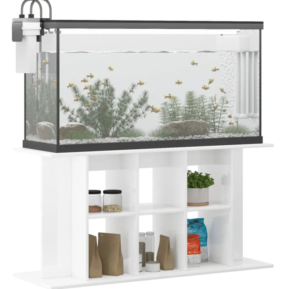 vidaXL Soporte de acuario madera ingeniería blanco brillo 120x40x60 cm Blanco brillante Outlet