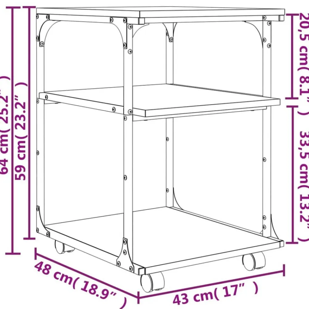 vidaXL Soporte de impresora 3 niveles 43x48x64 cm Roble Sonoma Best