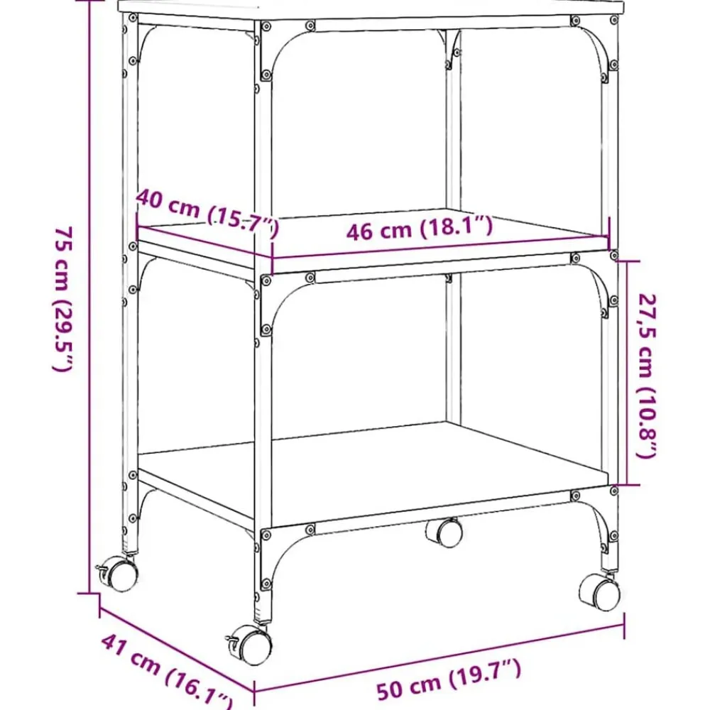 vidaXL Soporte de impresora 3 niveles 50x41x75 cm Gris sonoma Discount