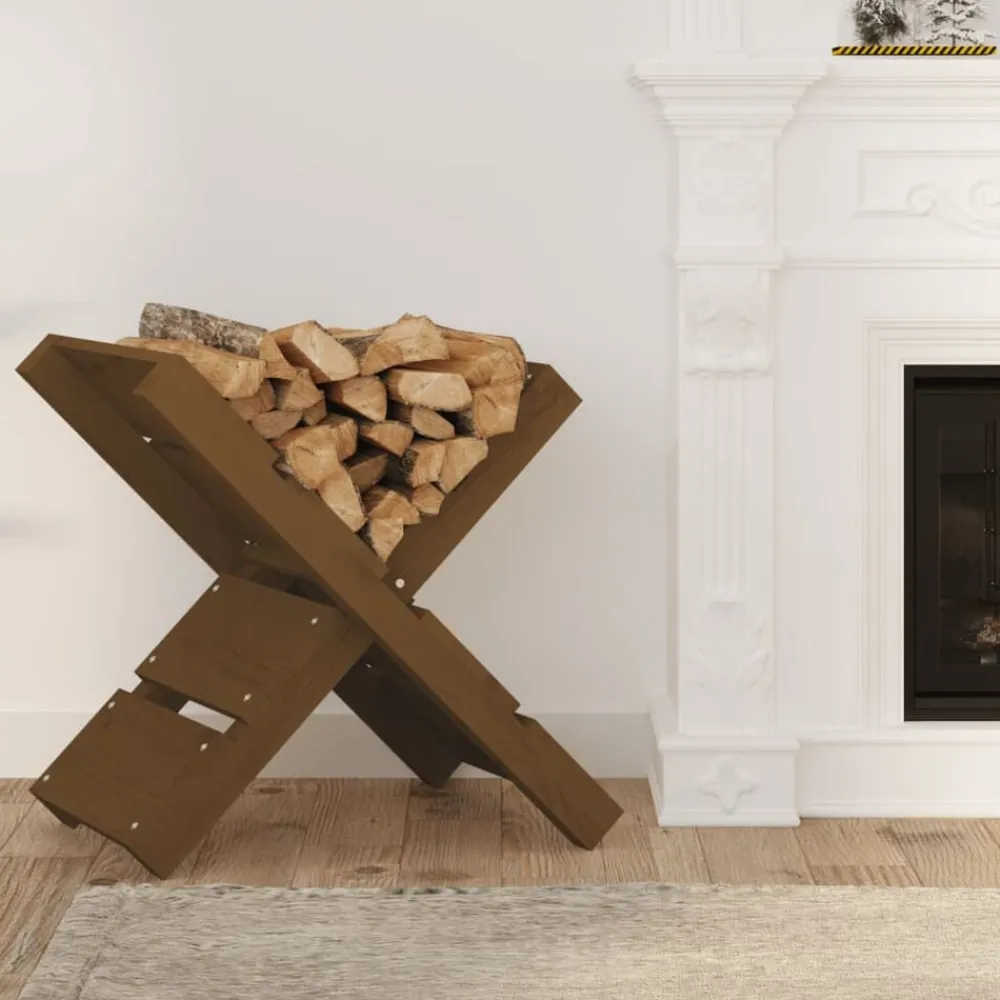 vidaXL Accesorios Para Hornos De Leña Y Chimeneas-Soporte de leña madera maciza de pino marrón miel 47x39,5x48 cm