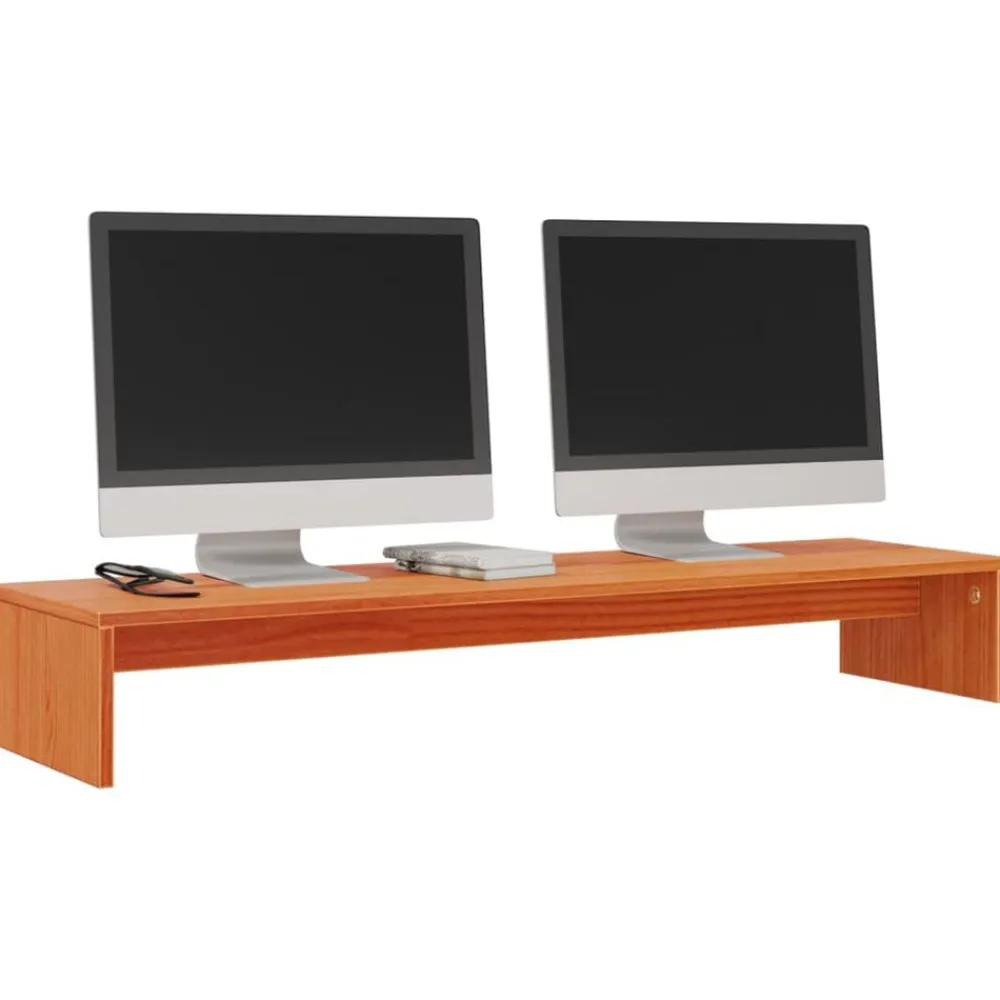 vidaXL Soporte de monitor madera maciza pino marrón cera 100x27x15 cm Marrón cera Hot