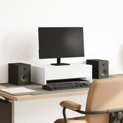 vidaXL Soporte de monitor cajones madera ingeniería 50x27x15 cm Blanco Best