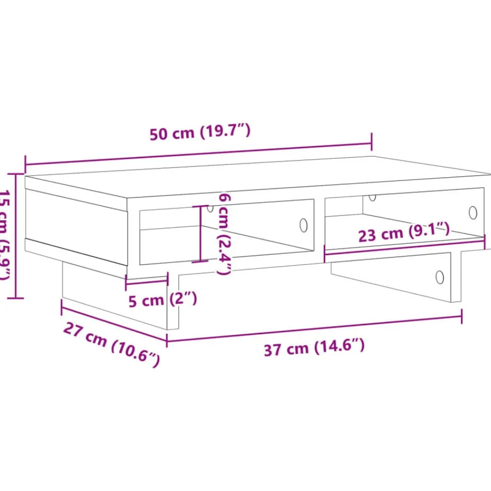 vidaXL Electrónica-Soporte de monitor cajones madera ingeniería 50x27x15 cm