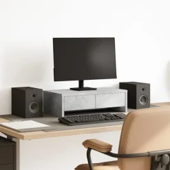 vidaXL Electrónica-Soporte de monitor cajones madera gris hormigón 50x27x15 cm