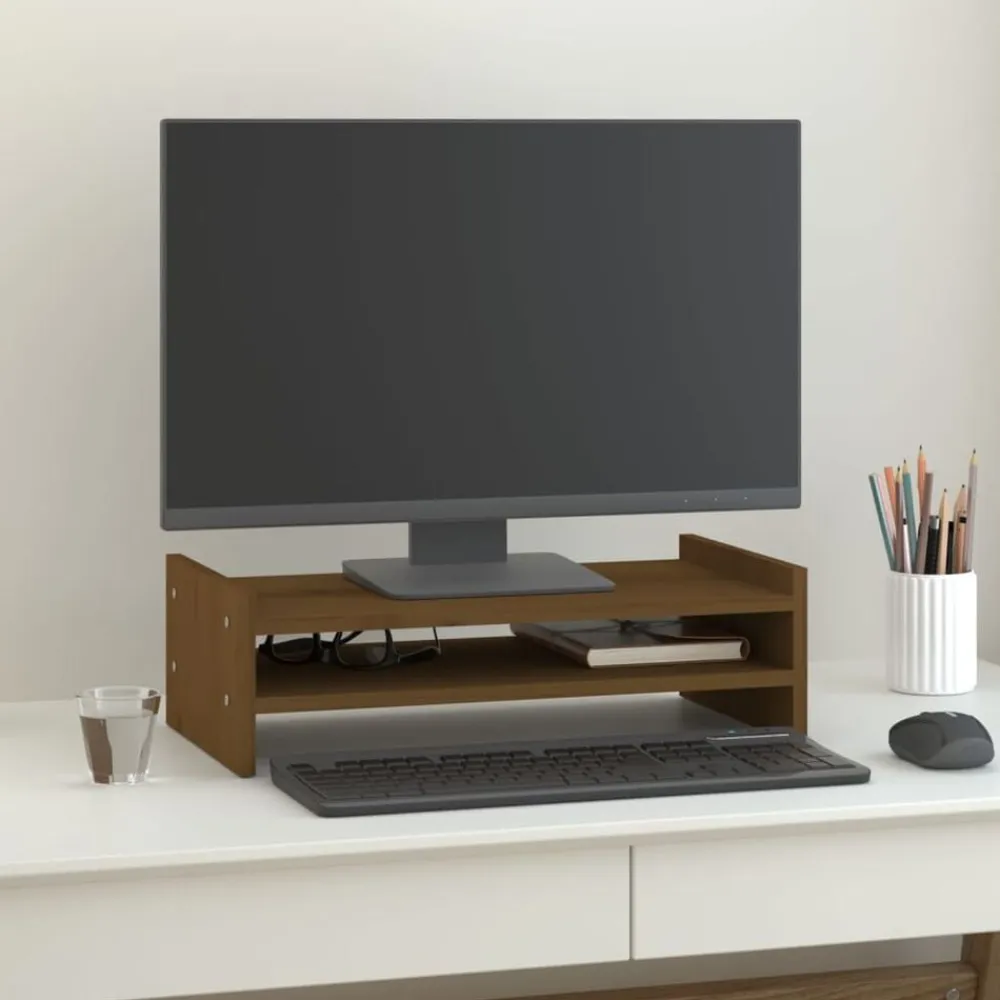 vidaXL Electrónica-Soporte de monitor madera maciza pino marrón miel 50x27x15 cm