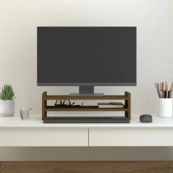 vidaXL Electrónica-Soporte de monitor madera maciza pino marrón miel 50x27x15 cm