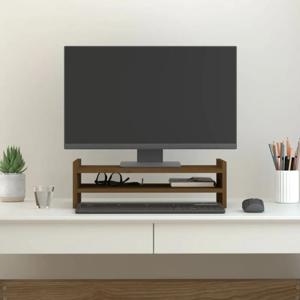 vidaXL Electrónica-Soporte de monitor madera maciza pino marrón miel 50x27x15 cm