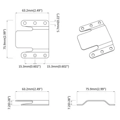 vidaXL Soporte de Montaje Flush 2 pcs Plateado 75 x 66 x 1,4 mm Acero
