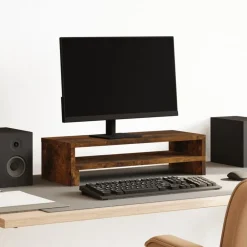 vidaXL Soporte de pantalla madera ingeniería 54x22x15 cm Roble ahumado Discount