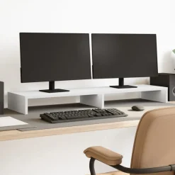 vidaXL Soporte de pantalla madera ingeniería 100x27x10 cm Blanco Clearance