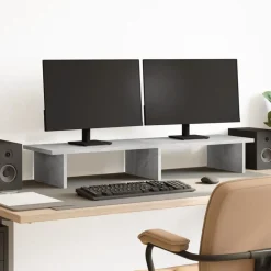 vidaXL Soporte de pantalla madera ingeniería gris hormigón 100x27x15cm Gris hormig&oacute;n Discount
