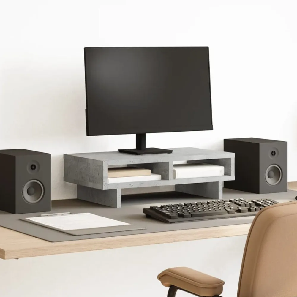 vidaXL Soporte de pantalla madera ingeniería gris hormigón 50x27x15 cm Gris hormigón Clearance