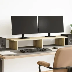 vidaXL Soporte de pantalla madera ingeniería 100x27x15 cm Roble Sonoma Clearance