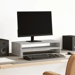 vidaXL Soporte de pantalla madera ingeniería gris hormigón 54x22x15 cm Gris hormig&oacute;n Sale