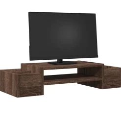 vidaXL Soporte de pantalla con almacenaje marrón roble 70x27x15 cm Marrón roble Discount