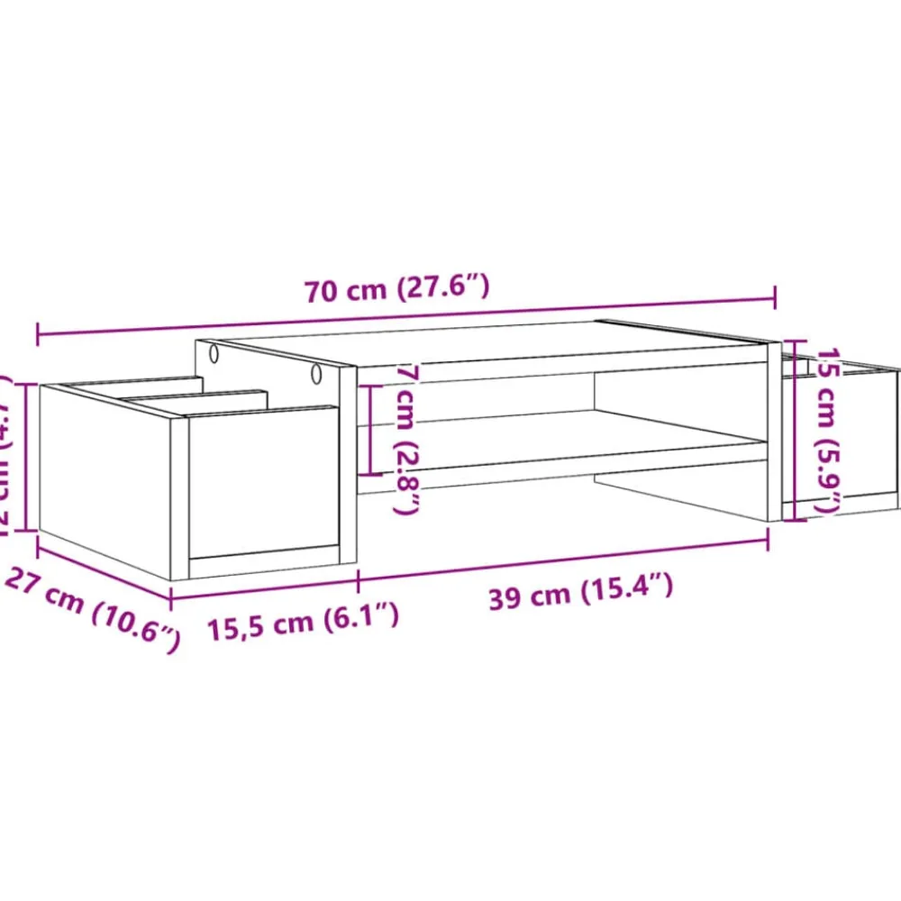 vidaXL Soporte de pantalla con almacenaje marrón roble 70x27x15 cm Marrón roble Discount