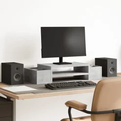vidaXL Electrónica-Soporte de pantalla con almacenaje gris hormigón 70x27x15 cm