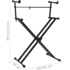 vidaXL Soporte de teclado de doble refuerzo en X negro