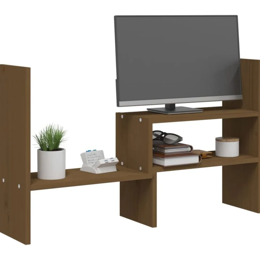 vidaXL Soporte monitor madera maciza pino marrón miel (39-72)x17x43 cm Marrón miel Clearance