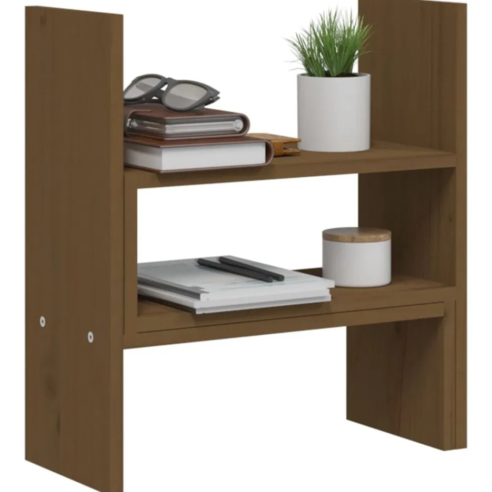 vidaXL Soporte monitor madera maciza pino marrón miel (39-72)x17x43 cm Marrón miel Clearance