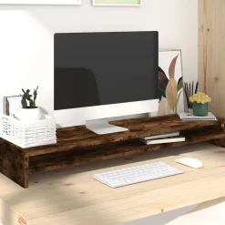 vidaXL Soporte monitor madera contrachapada 100x24x13 cm Roble ahumado New