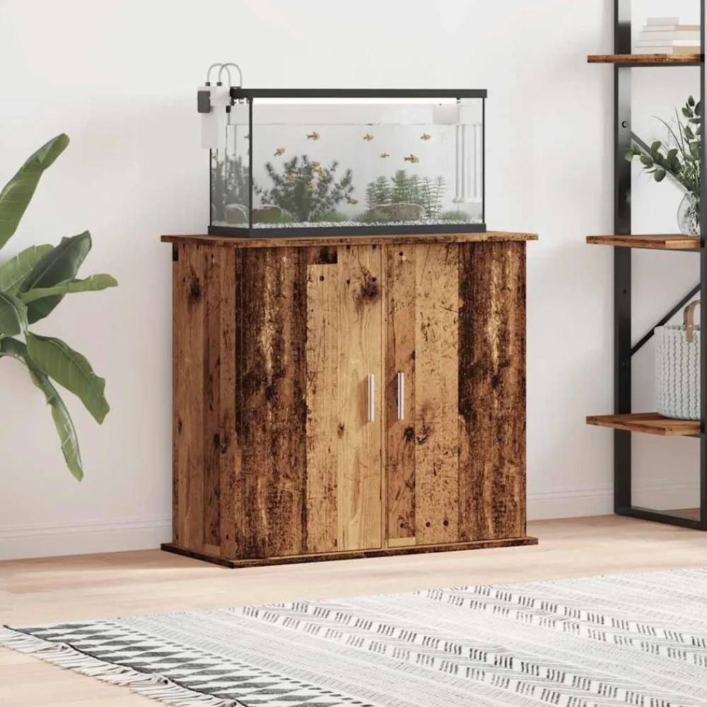 vidaXL Soporte para acuario madera ingeniería envejecida 81x36x73 cm Madera antigua New