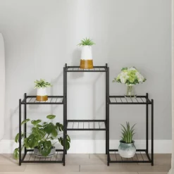 vidaXL Soporte para flores de hierro negro 83x25x60 cm Discount