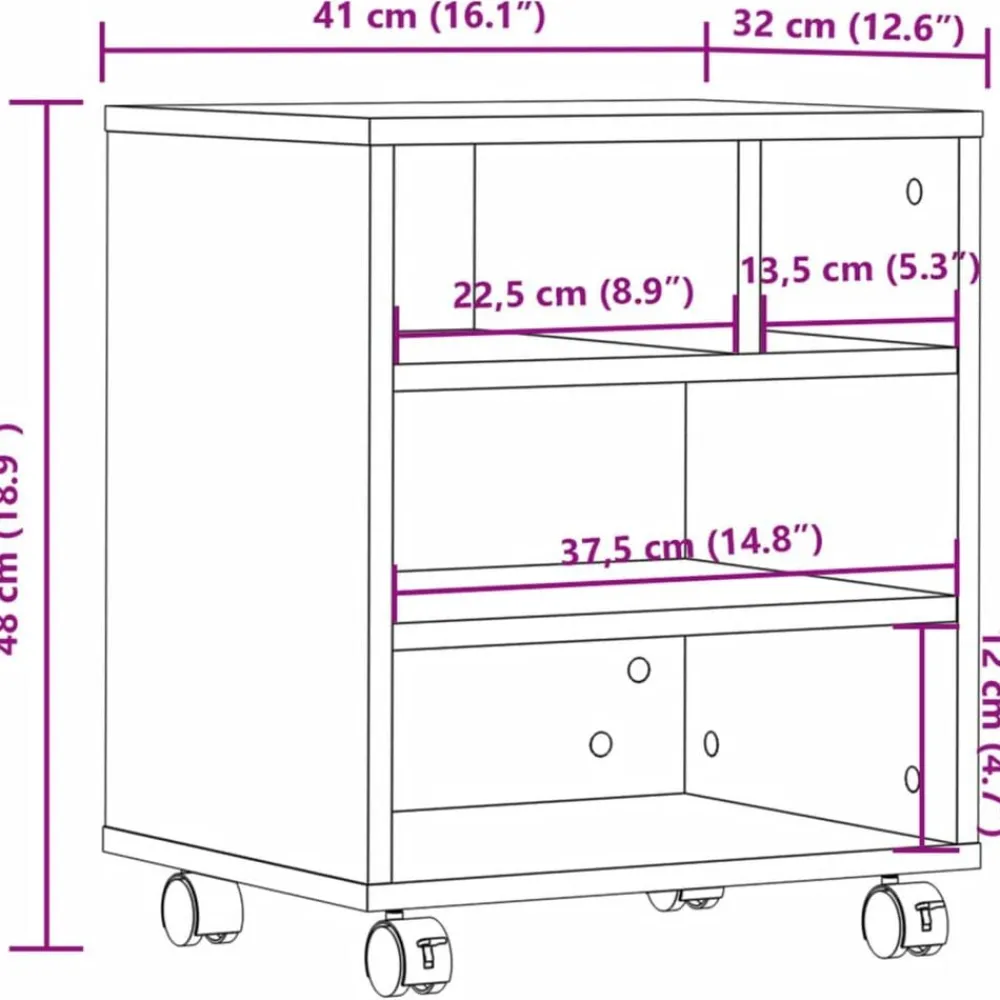 vidaXL Electrónica-Soporte para impresora con ruedas 41x32x48 cm