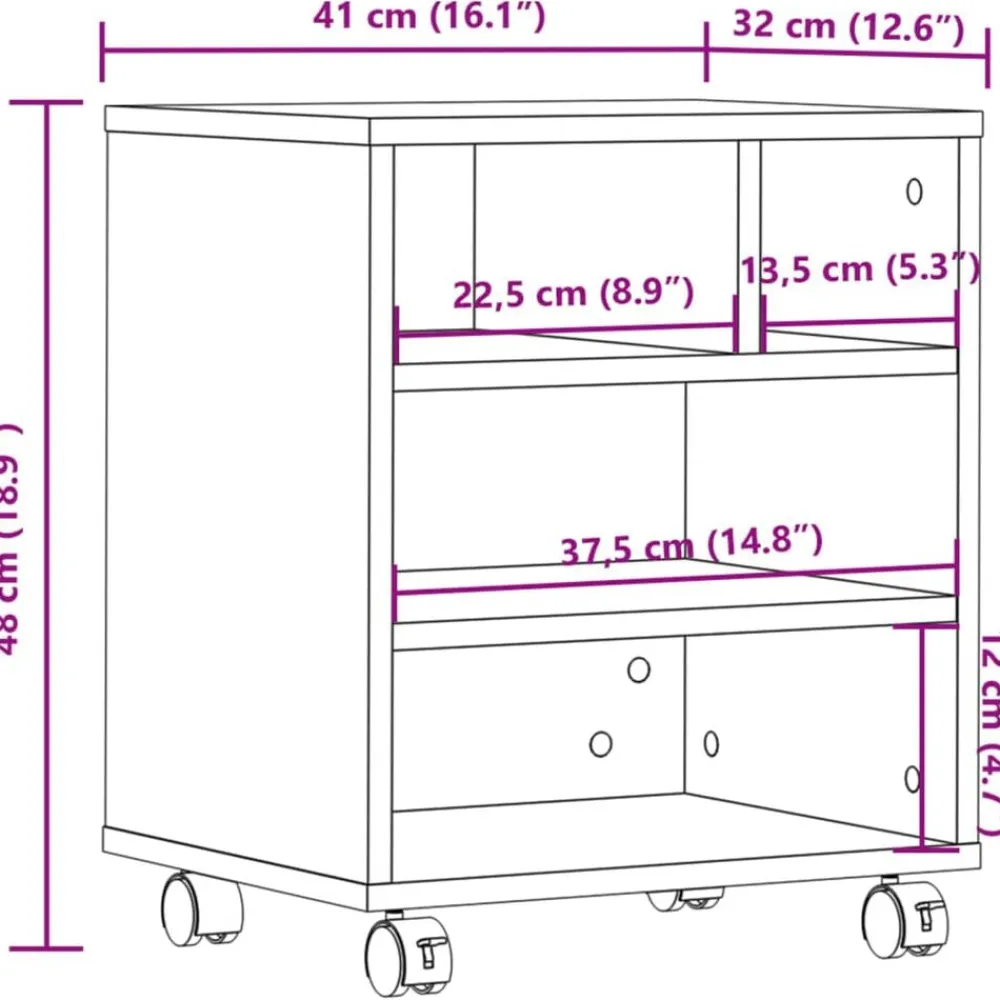 vidaXL Electrónica-Soporte para impresora con ruedas 41x32x48 cm