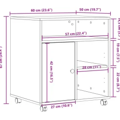 vidaXL Soporte para impresora con ruedas 60x50x67 cm Gris sonoma