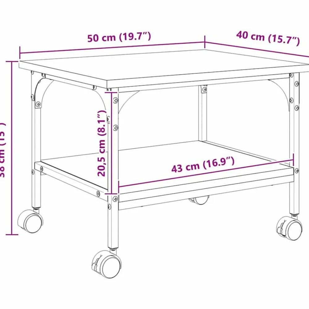 vidaXL Electrónica-Soporte para Impresora Roble artesanal 50 x 40 x 38 cm
