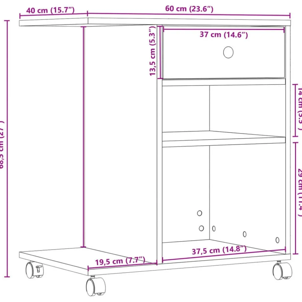 vidaXL Soporte para impresora con ruedas 60x40x68,5 cm Roble Sonoma Sale